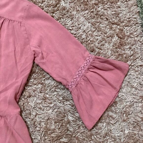 DMonas Pink Bohemian Hippie Cropped Ruffle Peasant Blouse Size Medium - Picture 4 of 11